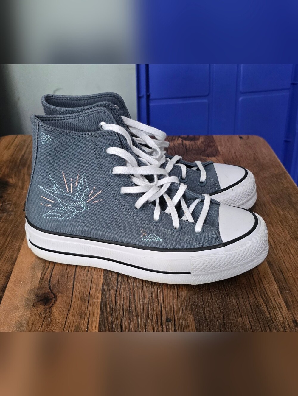 Converse Gray Canvas High-Top Sneakers with White Laces